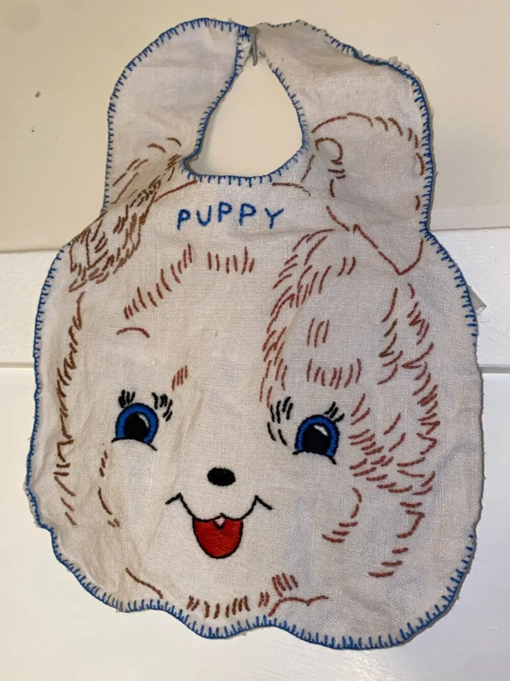 Vintage Kitty & Puppy Embroidered Baby Bibs Set Handmade Animal Face